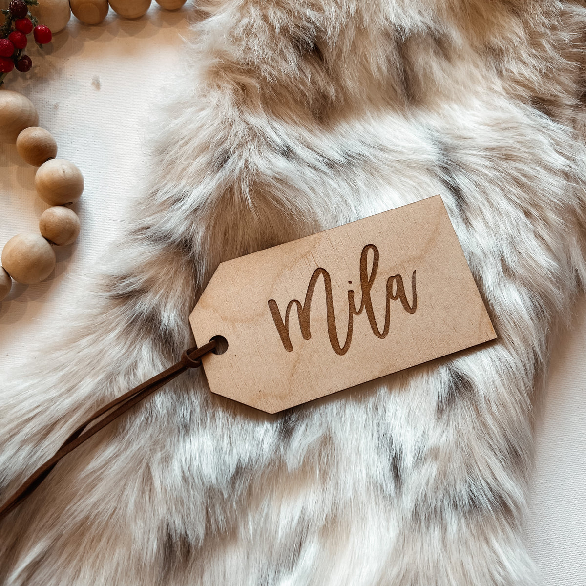 Engraved Walnut Christmas stocking name tags – Rustic Elm