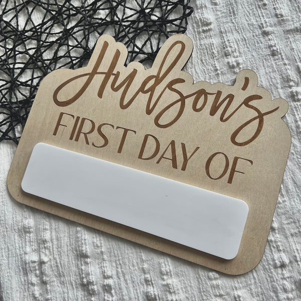 Engraved Whiteboard 'Outlined Name' First Day of School Sign