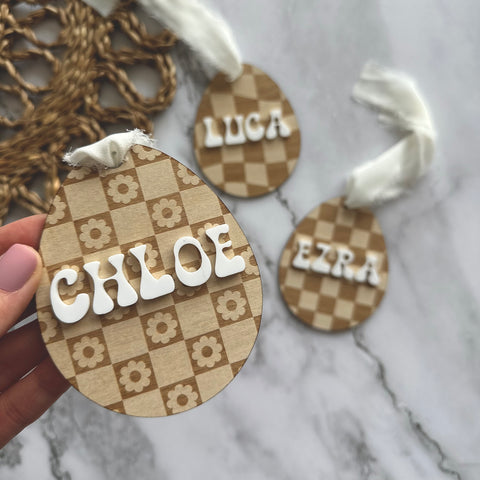 Checkered 3D Easter Egg Name Tag