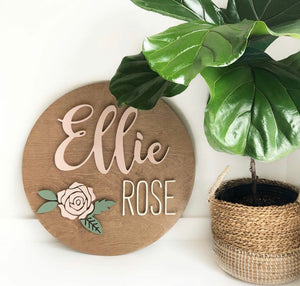 18" 3D Name Sign with Rose Flower Add-on