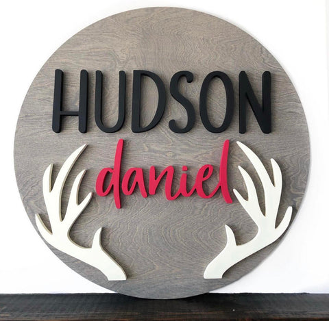 18" 3D Name Sign with Antler Add-on