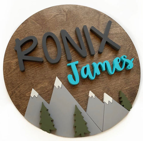 18" 3D Name Sign with Mountain Theme Add-On