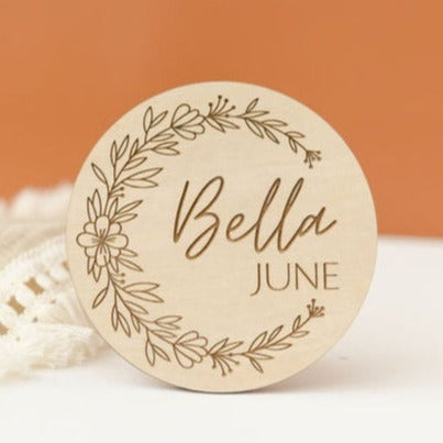 Floral Engraved Birth Announcement Disc