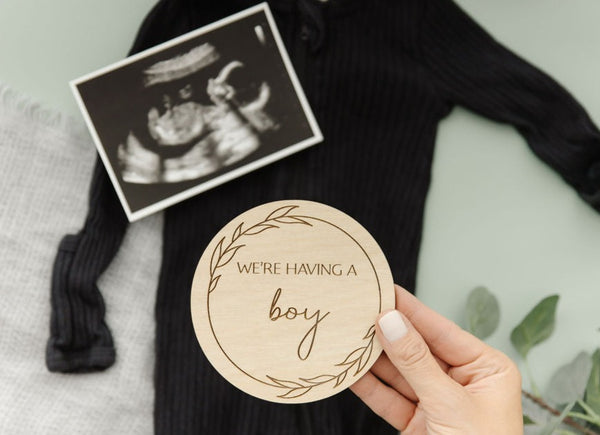 "We're Having Boy | Girl | Twins" Engraved Pregnancy Announcement Disc