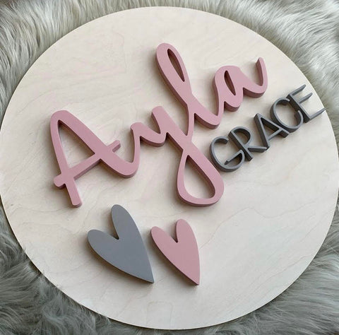 18" 3D Name Sign with Double Hearts Add-on