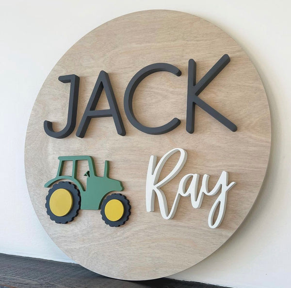 24" 3D Name Sign with Tractor Add-on