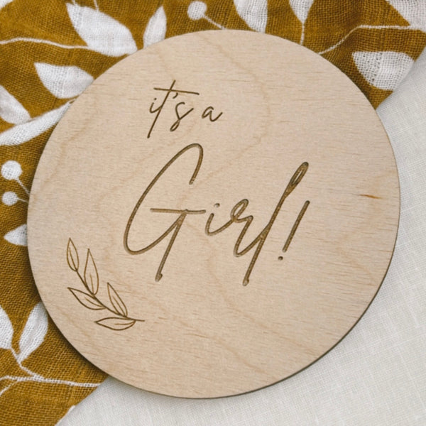 'It's a Girl' Engraved Pregnancy Announcement Disc