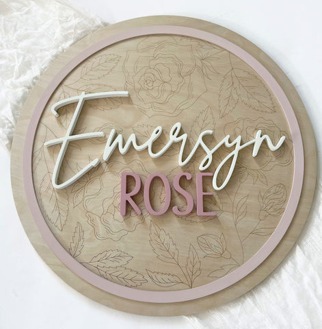 12" 3D Name Sign with Floral Engraved Design
