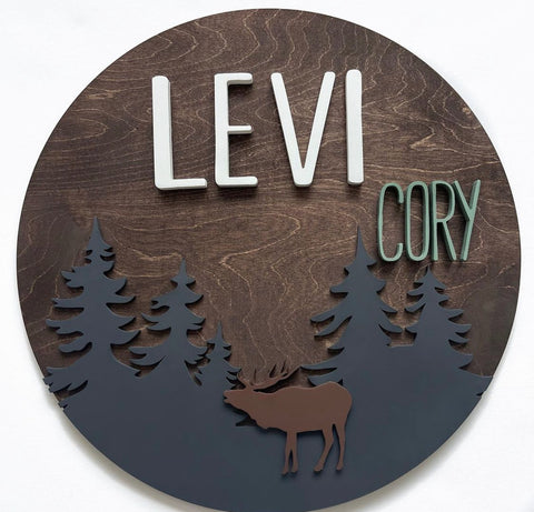 18" 3D Name Sign with Elk/Tree Add-On