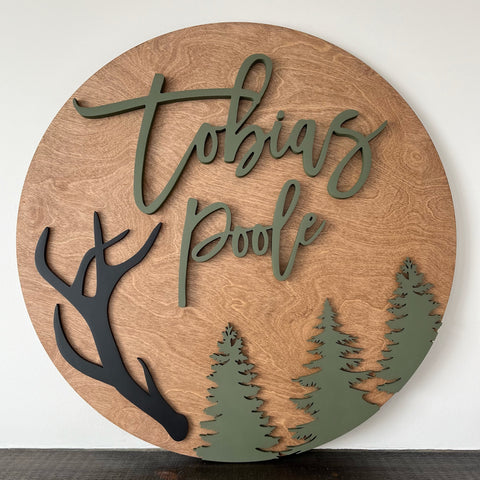 18" 3D Name Sign with Antler & Tree Add-on