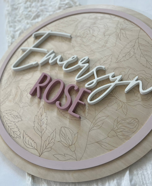 18" 3D Name Sign with Floral Engraved Design