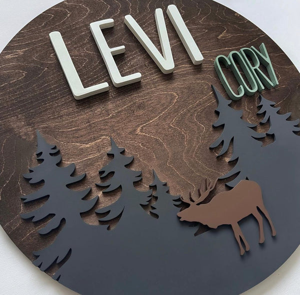 24" 3D Name Sign with Elk/Tree Add-On