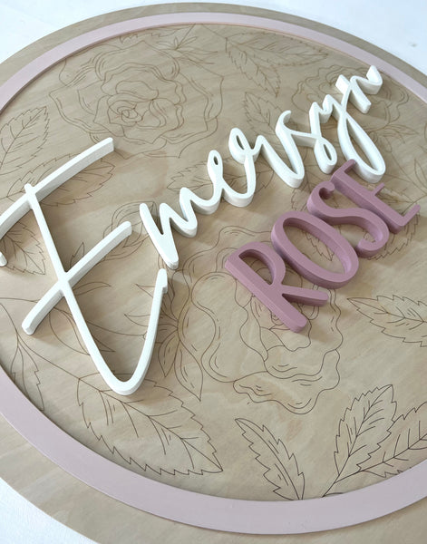 18" 3D Name Sign with Floral Engraved Design