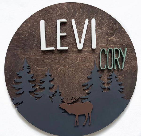 24" 3D Name Sign with Elk/Tree Add-On