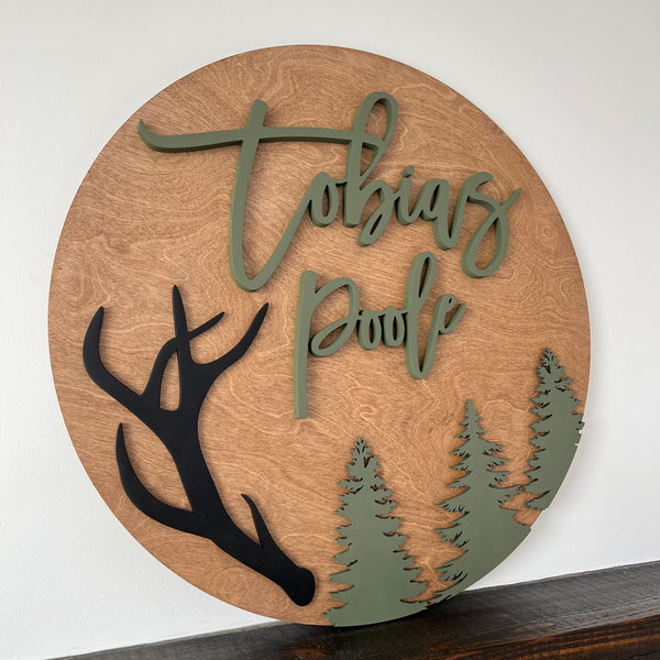 18" 3D Name Sign with Antler & Tree Add-on