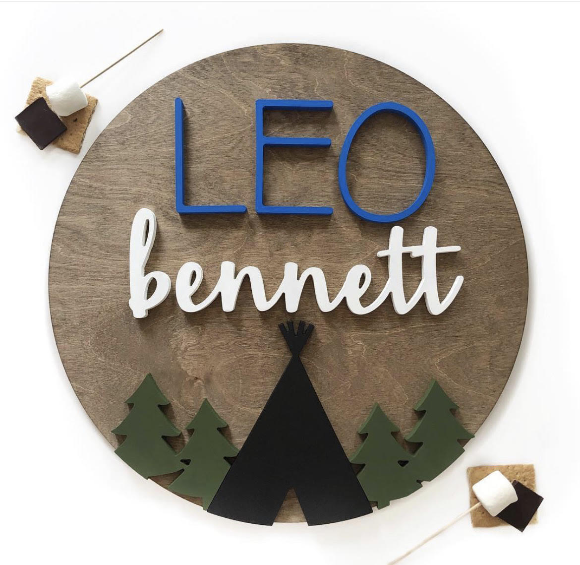 24" 3D Name Sign with Teepee & Trees Theme Add-on