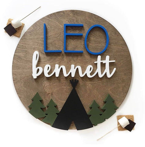 18" 3D Name Sign with Teepee & Trees Add-on