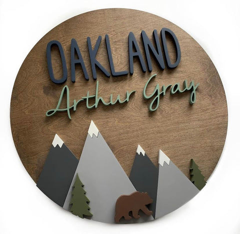 18" 3D Name Sign with Mountain Bear Add-On